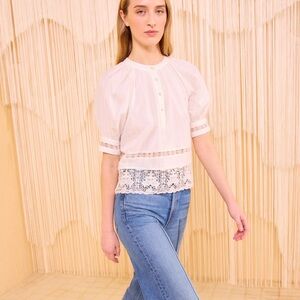 Ulla Johnson Ivory Blouse with Crochet Trim